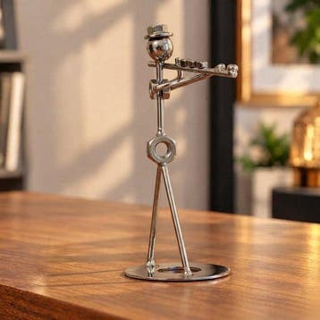 sculptuur, Handcrafted Musician Figurine - 14 cm - Metaal