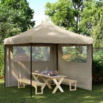 vidaXL Partytent inklapbaar pop-up met 2 zijwanden taupe, Verzenden