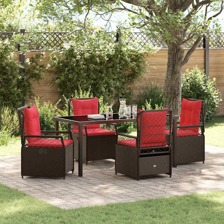 vidaXL Tuin Eettafel Set 5 pcs Bruin poly rattan, Jardin & Terrasse, Ensembles de jardin, Envoi