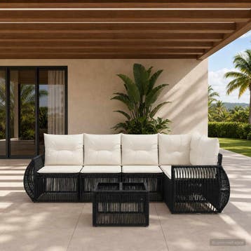 vidaXL Tuinbank Set 6 st Zwart en Crème Wit poly rattan, Verzenden, Nieuw