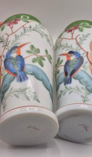 Harrach - Vase (2) - Opaline - Ijsvogel Art nouveau, Antiquités & Art
