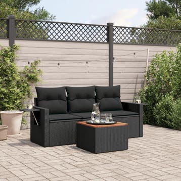 vidaXL 4-delige Loungeset met kussens poly rattan zwart, Verzenden, Loungeset