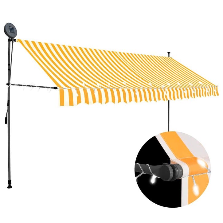 vidaXL Luifel handmatig uitschuifbaar met LED 400 cm wit en, Tuin en Terras, Zonneschermen, Nieuw, Verzenden