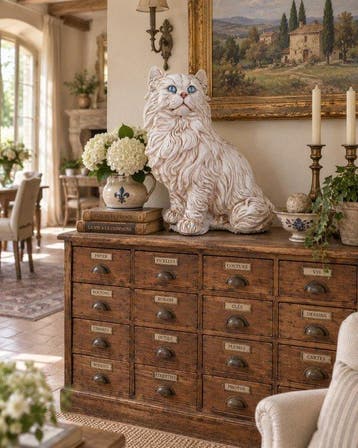 Marwal - sculptuur, Majestueux chat persan aux yeux bleus -