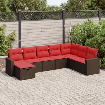 vidaXL 8-delige Loungeset met kussens poly rattan bruin, Verzenden, Nieuw, Loungeset