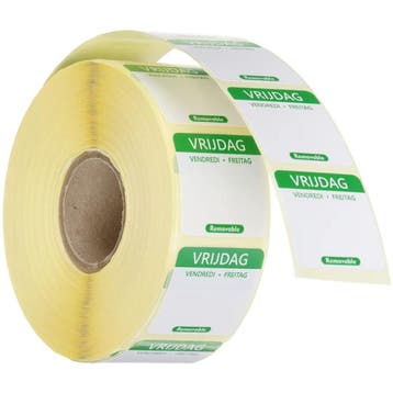 Voedseletiketten | Vrijdag | Kleurgecodeerd | 1000 Stuks |, Verzenden