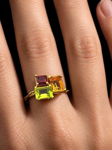 Zonder minimumprijs - Ring Drie-stenen edelsteenring -
