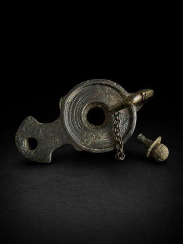 Romain antique, Empire Bronze Lampe - 13.8 cm - Roman, Antiek en Kunst