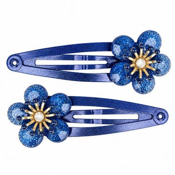 Haarspeld Klikklak 5cm - Bloem - Glitter Steentjes - Blauw -