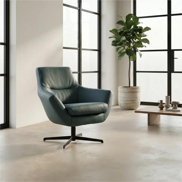 Leren draaifauteuil Wing - Toledo Whale (blauw/grijs), Huis en Inrichting, Fauteuils, 75 tot 100 cm, 75 tot 100 cm, Nieuw, Leer