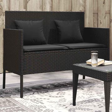 vidaXL Tuinbank met kussens poly rattan zwart, Verzenden, Nieuw