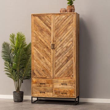 Mangohouten Kast Sabia 100 2 Deuren 4 Lades, Verzenden, Nieuw
