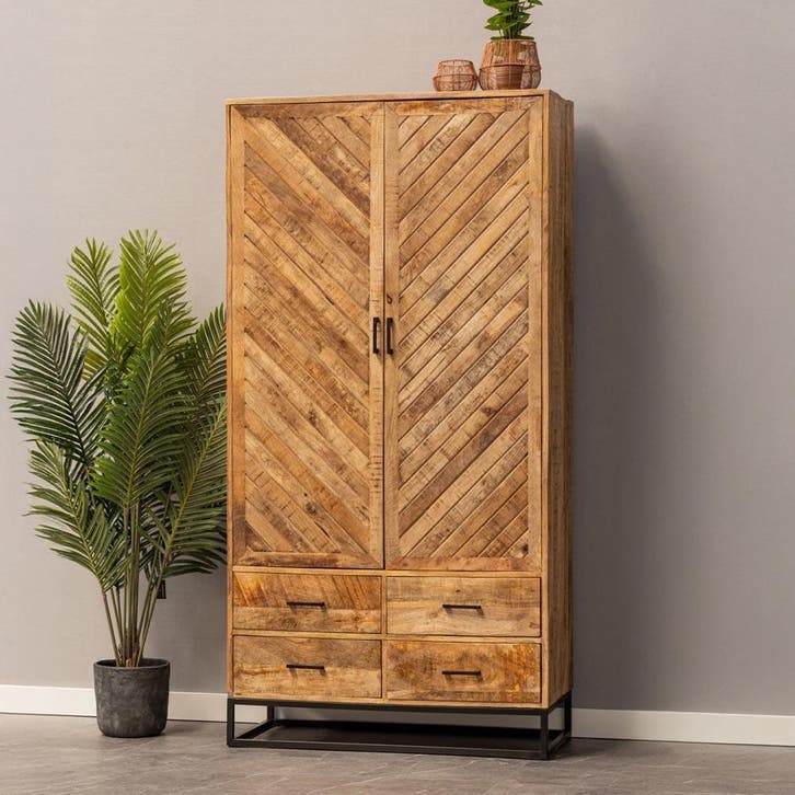 Mangohouten Kast Sabia 100 2 Deuren 4 Lades, Huis en Inrichting, Kasten | Overige, Nieuw, Verzenden