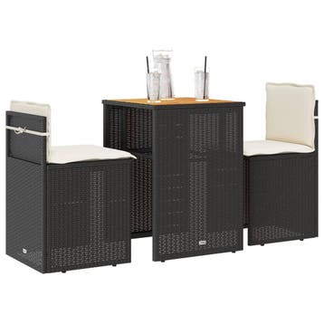 vidaXL 3-delige Bistroset met kussens poly rattan zwart, Verzenden