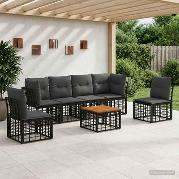 vidaXL Buiten bank set 7 st Zwart en Donker Grijs Polyester, Verzenden