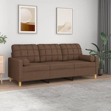 vidaXL Driezitsbank met sierkussens 180 cm stof bruin, Verzenden