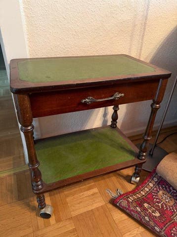 Chariot de service - Bois, Cuir, Laiton, Métal