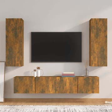 vidaXL 4-delige Tv-meubelset bewerkt hout gerookt, Verzenden, Nieuw