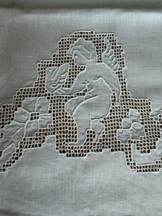Reticello - Serviette (2) - 108 cm - 72 cm - Putti -, Antiek en Kunst, Antiek | Tapijten, Tafelkleden en Textiel