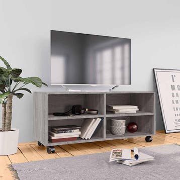 vidaXL Tv-meubel met wieltjes 90x35x35 cm bewerkt hout grijs, Verzenden