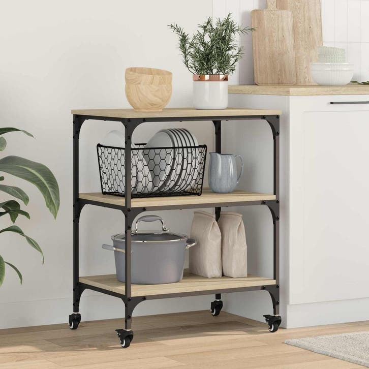 vidaXL Keuken Trolley Sonoma Eik 60 x 41 x 76 cm Bewerkt, Huis en Inrichting, Keuken | Keukenbenodigdheden, Nieuw, Verzenden