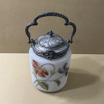 Pot à biscuits - Verre - décor émaillé Art Nouveau
