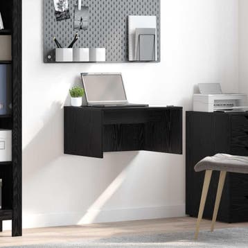 vidaXL Aan de muur bevestigd bureau Zwart Eiken Bewerkt hout, Verzenden