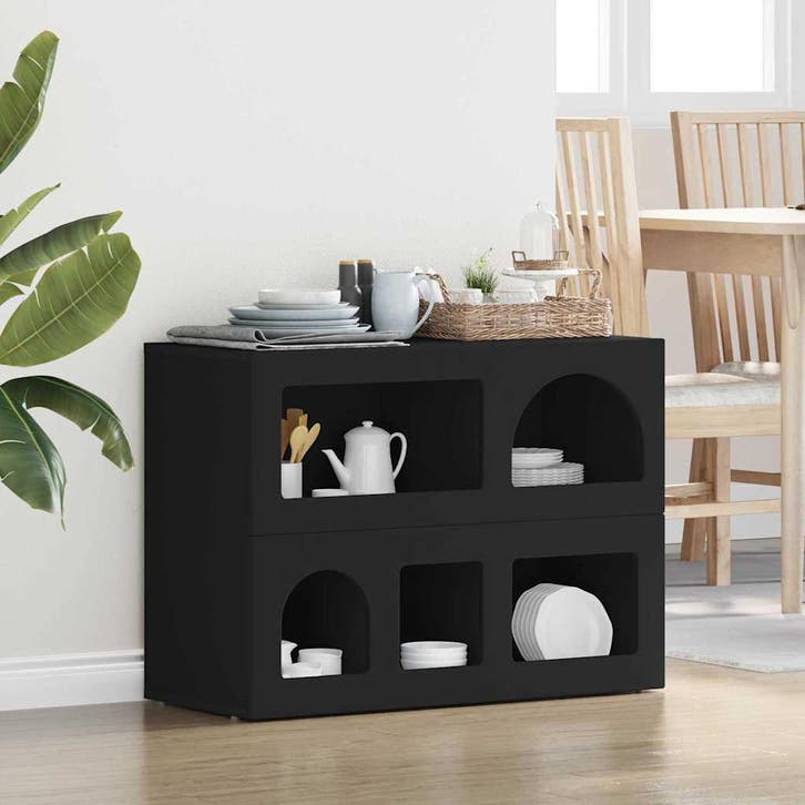 vidaXL Dressoir Zwart 80.5 x 35 x 59 cm Bewerkt hout, Huis en Inrichting, Kasten | Dressoirs, Nieuw, Verzenden