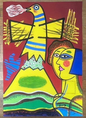 Corneille (1922-2010) - Le grand oiseau du Mont Fuji,, Antiquités & Art