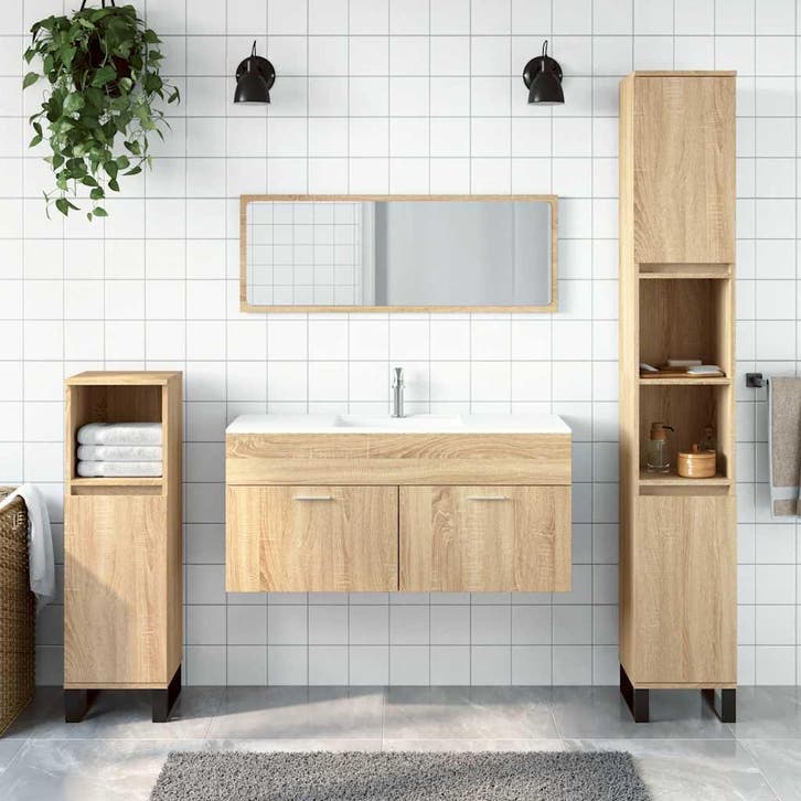 vidaXL Badkamerkast met spiegel bewerkt hout sonoma, Huis en Inrichting, Badkamer | Badkamermeubels, Nieuw, Verzenden