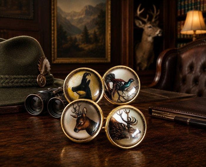 Manchetknopen - 18 karaat Geel goud - Bergkristal op, Handtassen en Accessoires, Antieke sieraden