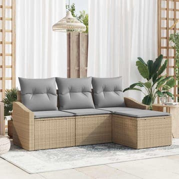 vidaXL Bankstel 4 st Beige en Lichtgrijs poly rattan, Verzenden