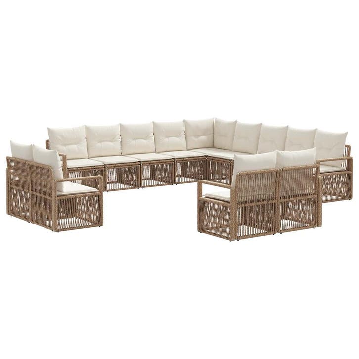 vidaXL Tuinbank Set 13 pcs Beige poly rattan, Tuin en Terras, Tuinsets en Loungesets, Nieuw, Verzenden