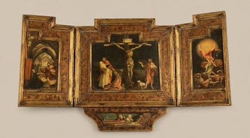Drieluik - Hout - 1850-1900 - De Kruisiging