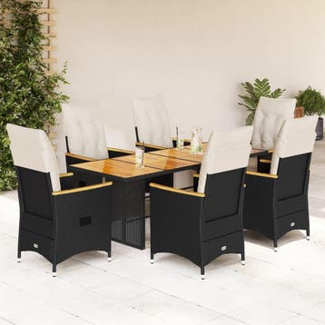 vidaXL 7-delige Bistroset met kussens poly rattan zwart, Verzenden, Nieuw