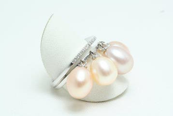 Ring - 18 karaat Witgoud Parel - Diamant - Ring met parels
