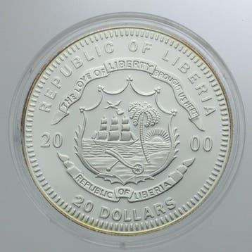 Liberia. 20 Dollars 2000, Apollo XVIII Argent Proof (Zonder