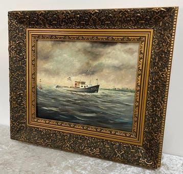 Wanddecoratie - Nederlands Schip op Zee - in Sierlijke Lijst