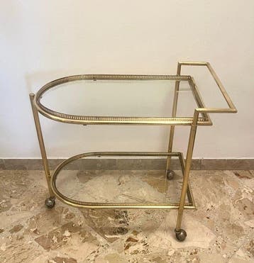 Serveerwagen - Verguld messing, Glas - Servieswagen van