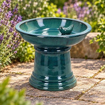 Vogelbad - Terracotta - Geglazuurd - petrolgroen