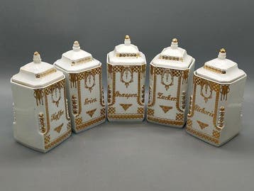 Antikes Jugendstil Vorratsdosen Set – Porzellan mit