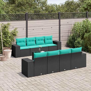 vidaXL 9-delige tuinbankset met kussens van zwart polyrotan, Verzenden, Nieuw