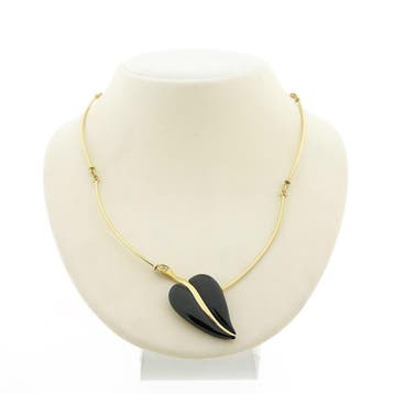 Gouden collier met onyx en diamanten; 0,03 ct. (Ketting), Ophalen of Verzenden