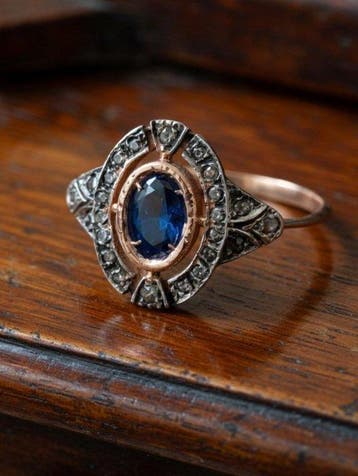 Zonder minimumprijs - Ring - 9 kt. Zilver, Roségoud Saffier, Handtassen en Accessoires, Nieuw