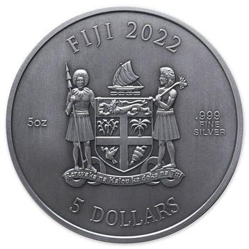 Fiji. 2022 5 oz $5 Fiji Cats Silver Antique Finish Coin (In