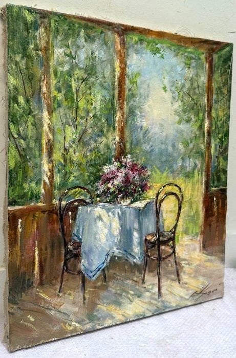 Mikhail Kraiev (1957) - Véranda sous le Soleil d’Été -, Antiquités & Art, Art | Peinture | Classique
