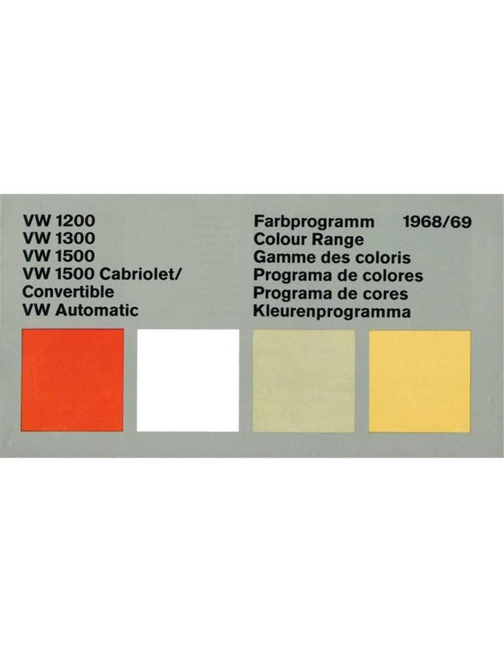 1968/69 VOLKSWAGEN KEVER KLEUREN EN BEKLEDING PROGRAMMA, Livres, Autos | Brochures & Magazines