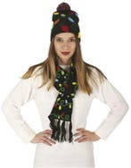 Kerst muts en sjaal met kerstverlichting print, Ophalen of Verzenden, Nieuw