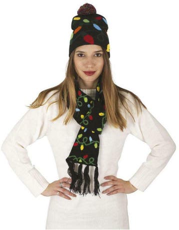 Kerst muts en sjaal met kerstverlichting print, Ophalen of Verzenden, Nieuw