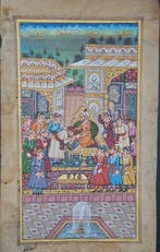 Gedetailleerde Miniatuur : Indiase Hofscene. Audientie, met